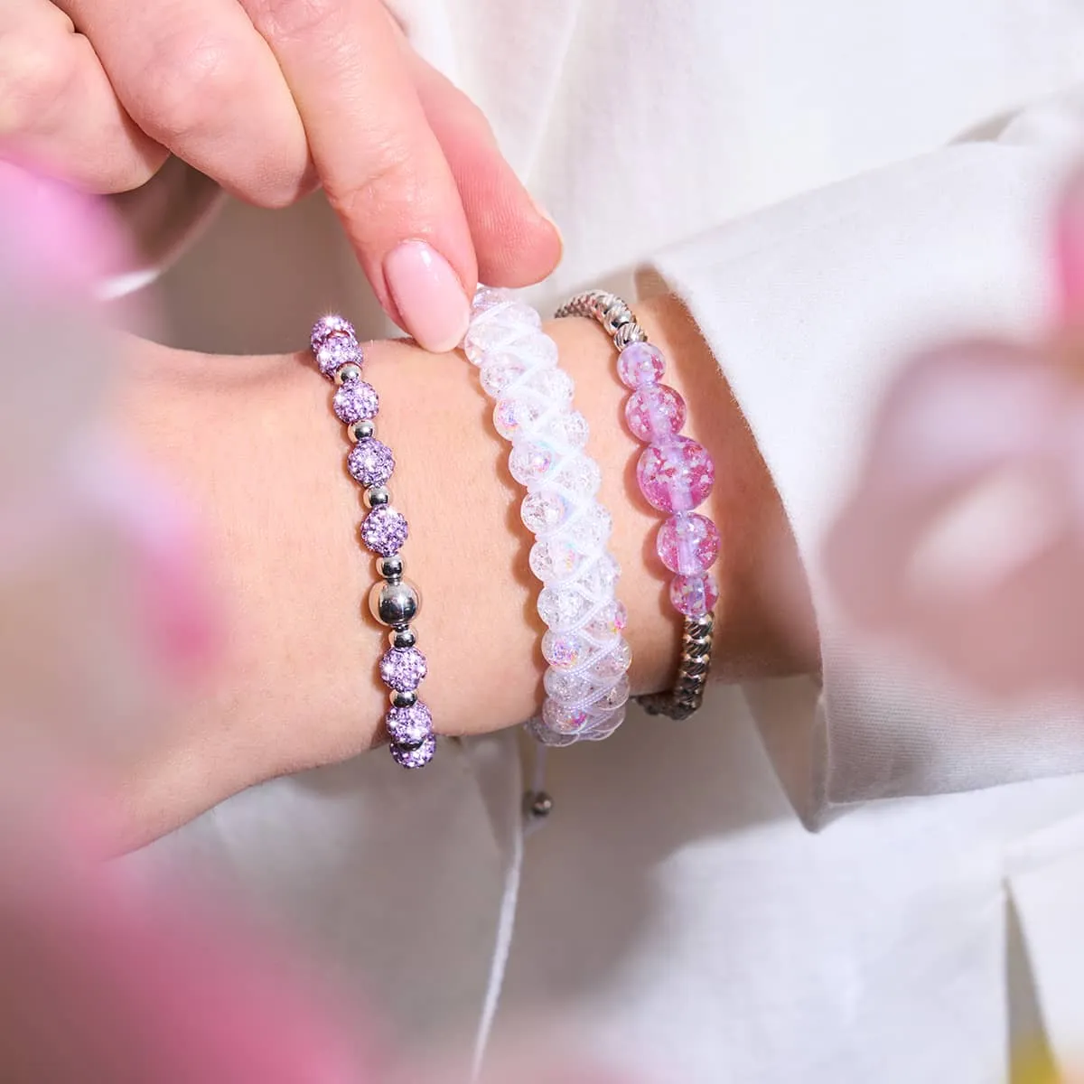 Marshmallow Chrome x White | Glitter Glass Double Bracelet
