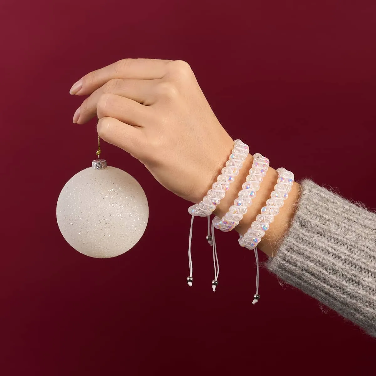Marshmallow Chrome x White | Glitter Glass Double Bracelet