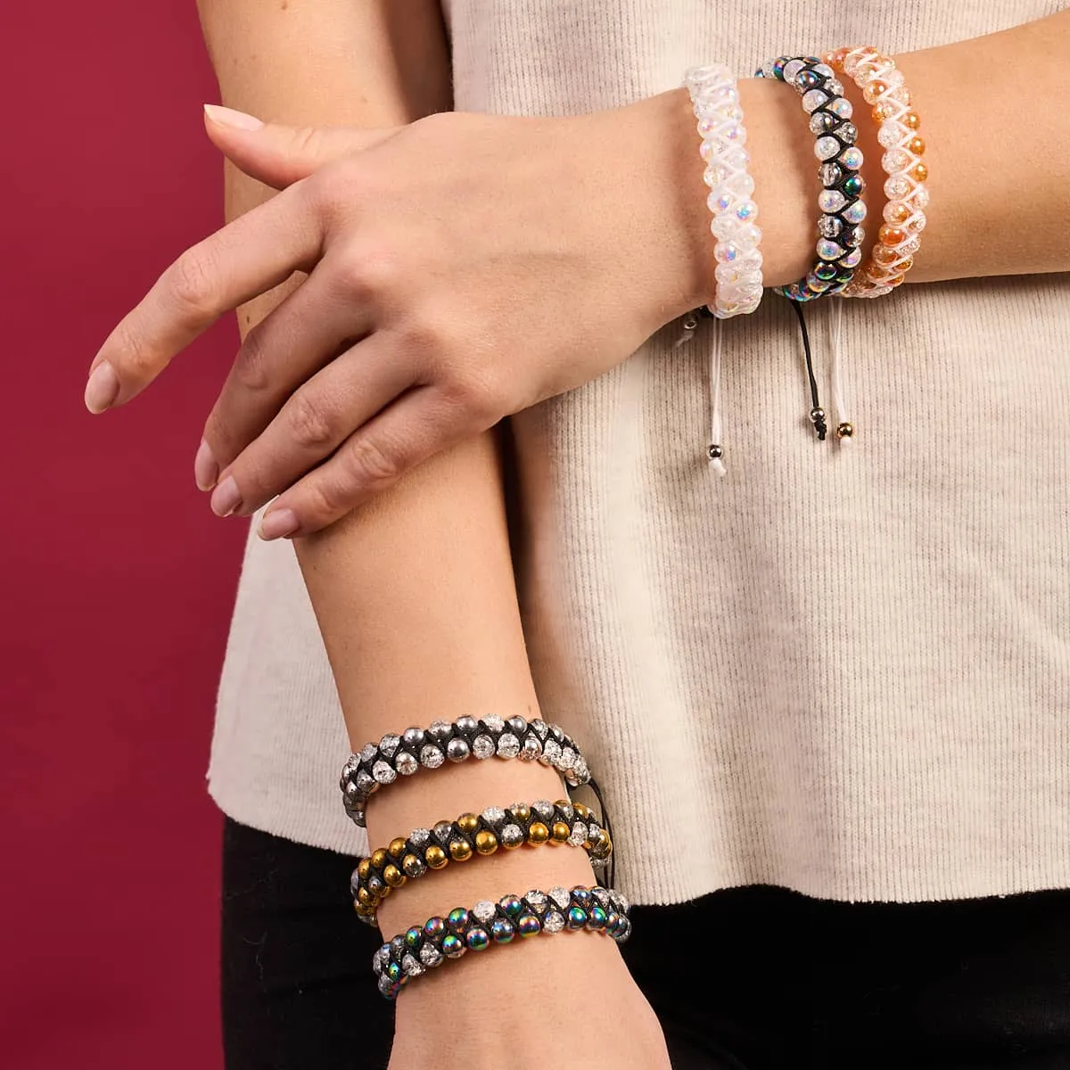 Marshmallow Chrome x White | Glitter Glass Double Bracelet