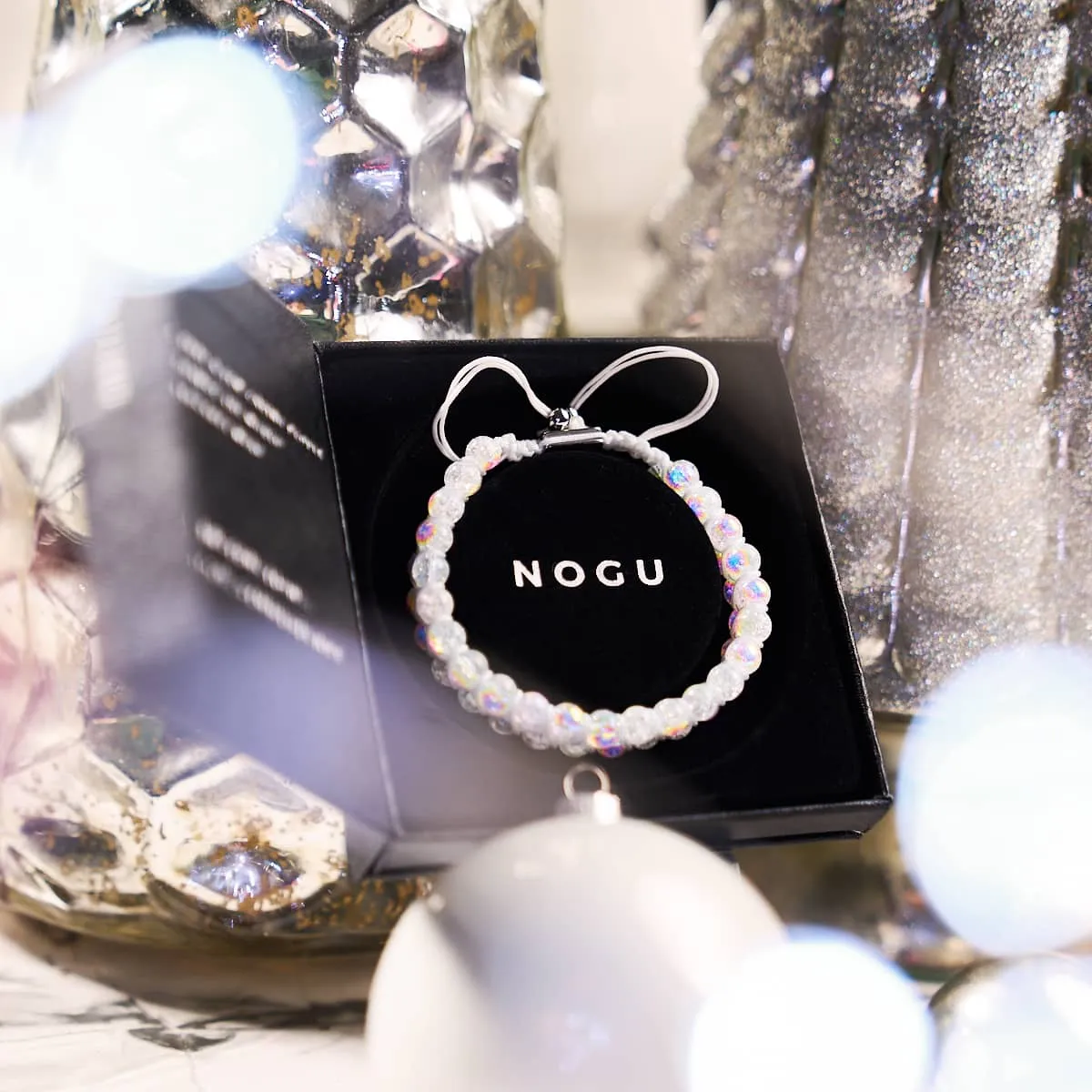 Marshmallow Chrome x White | Glitter Glass Double Bracelet