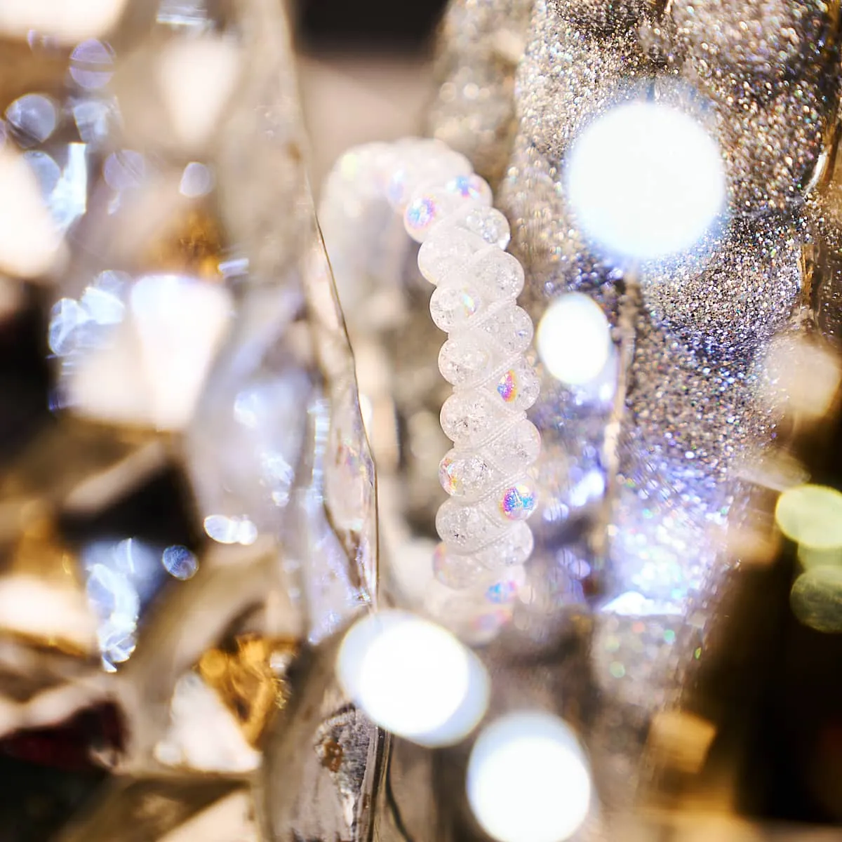Marshmallow Chrome x White | Glitter Glass Double Bracelet
