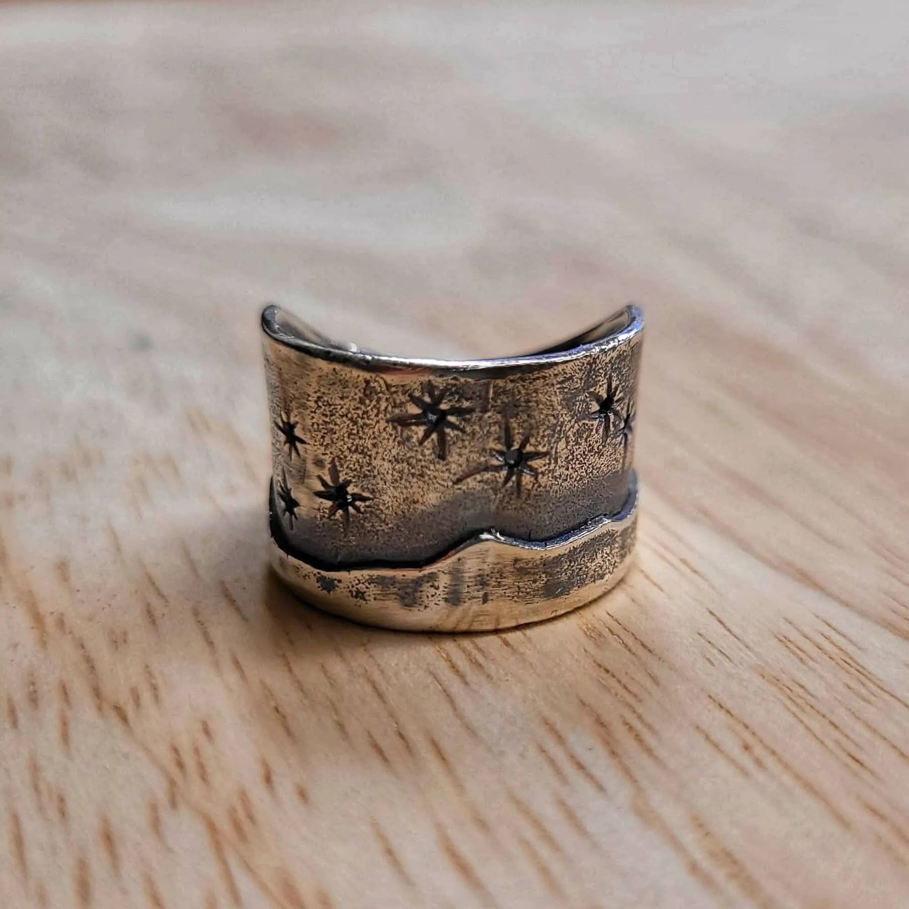 Matariki Maunga Ring in Oxidised Silver