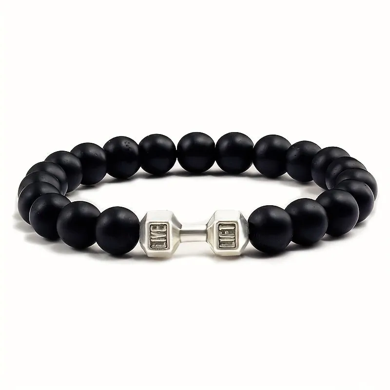 Matte Beaded Alloy Dumbbell Bracelet