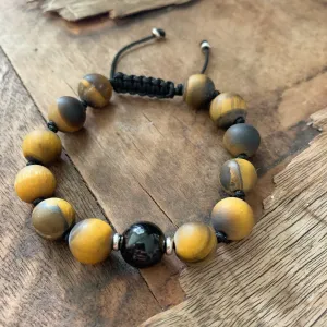 Matte Tiger’s Eye & Black Tourmaline Adjustable Beaded Bracelet 10mm
