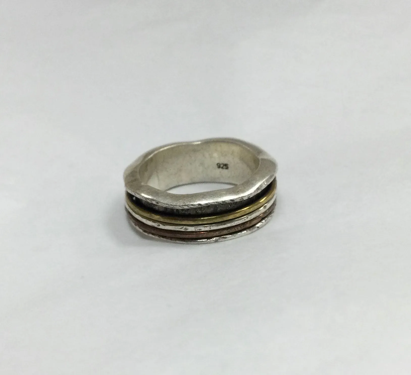 Meditation Ring, Silver with Tri-Metal Rings