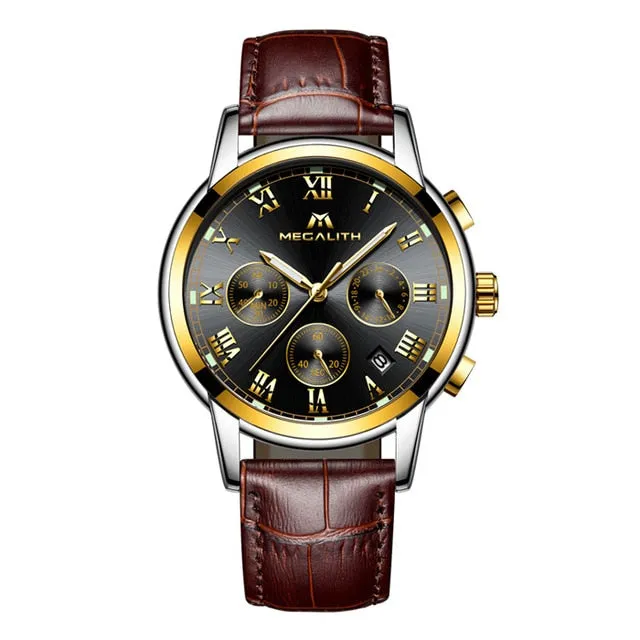 MEGALITH Luxury Luminous Watches Men Waterproof Stainless Steel Analogue Wrist Watch Chronograph Date Quartz Watch Montre Homme