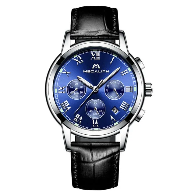 MEGALITH Luxury Luminous Watches Men Waterproof Stainless Steel Analogue Wrist Watch Chronograph Date Quartz Watch Montre Homme