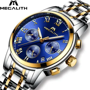 MEGALITH Luxury Luminous Watches Men Waterproof Stainless Steel Analogue Wrist Watch Chronograph Date Quartz Watch Montre Homme