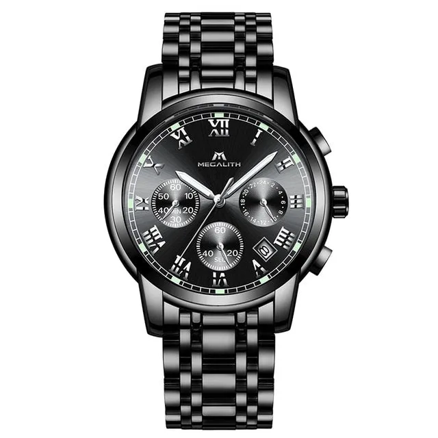 MEGALITH Luxury Luminous Watches Men Waterproof Stainless Steel Analogue Wrist Watch Chronograph Date Quartz Watch Montre Homme