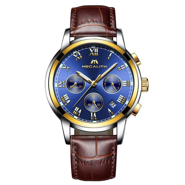MEGALITH Luxury Luminous Watches Men Waterproof Stainless Steel Analogue Wrist Watch Chronograph Date Quartz Watch Montre Homme
