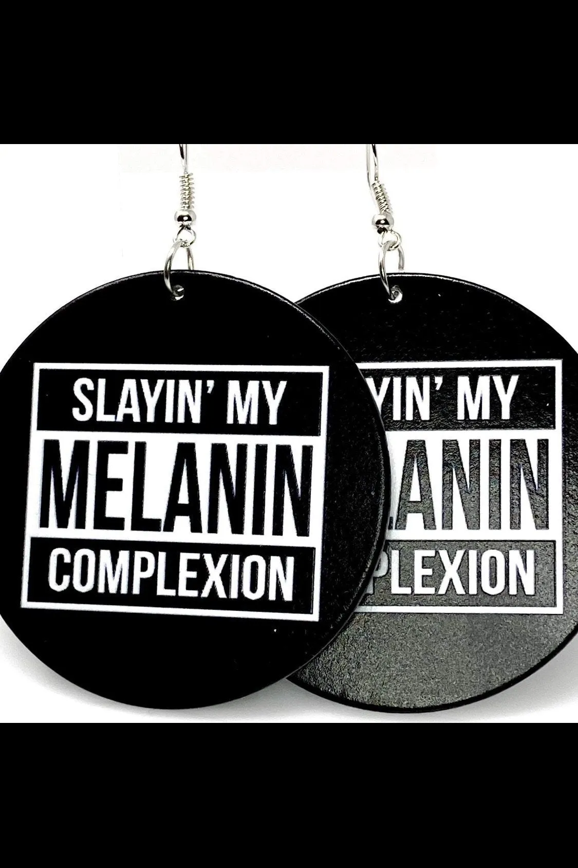 Melanin Hoop Drop Earrings - Handmade Wood Circle Statement Jewelry with Brass Ear Hooks in Black and White Colors