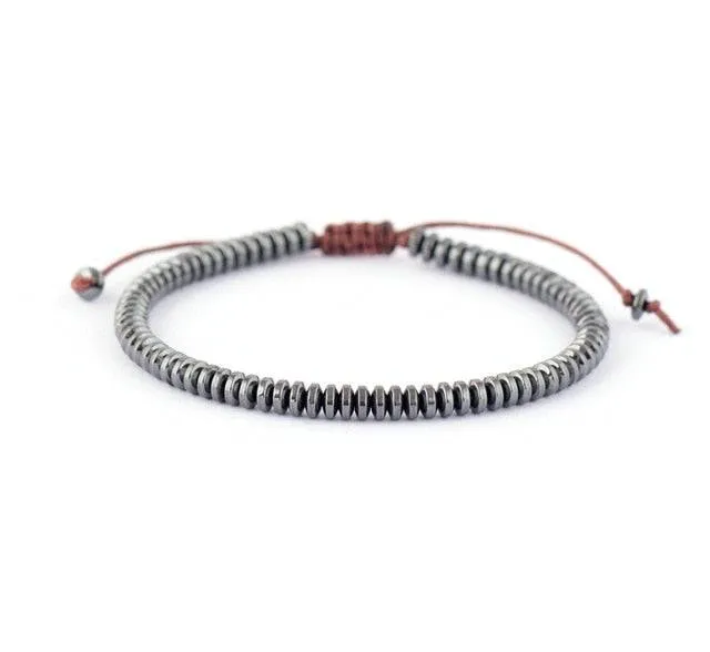 Men Bracelet Disc Shape Hematite Stone Cool