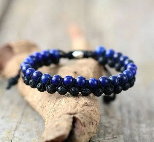 Men Bracelet Matte Onyx Black Cord Steampunk