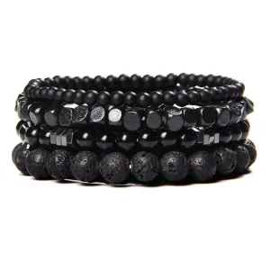 Men Natural Black Stone Bracelet