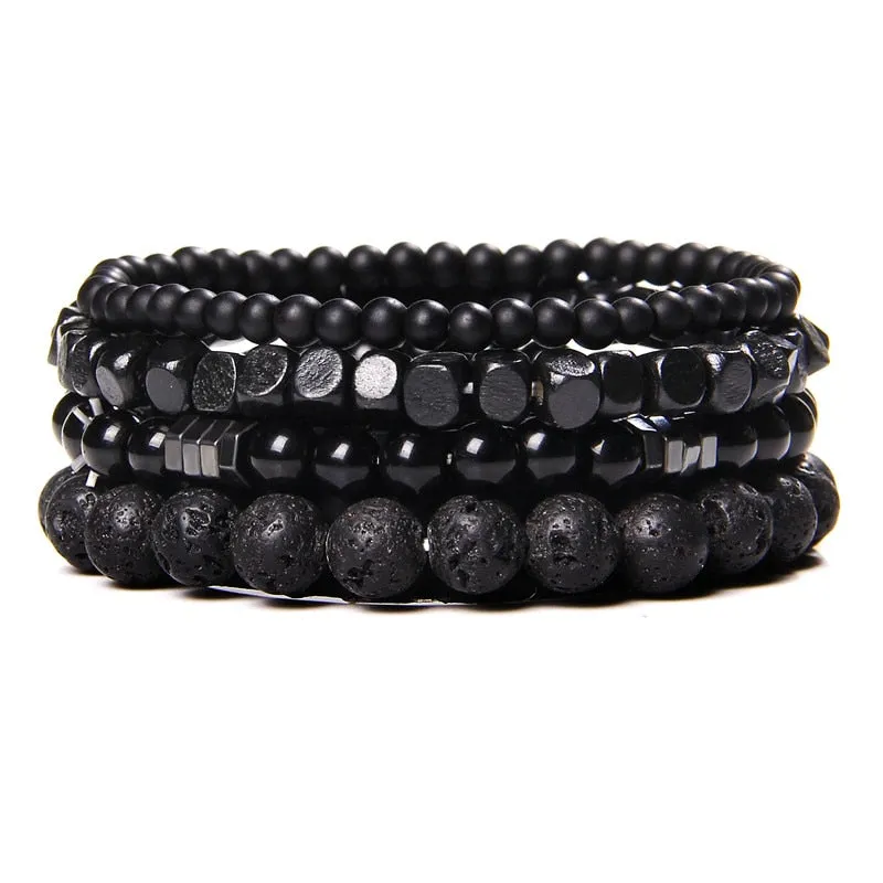 Men Natural Black Stone Bracelet