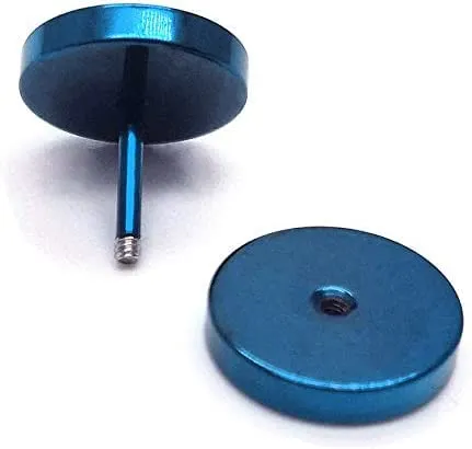 Men Women Blue Circle Star Stud Earring Black Enamel, Steel Cheater Fake Ear Plugs Gauges Tunnel