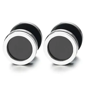 Men Women Circle Stud Earrings, Steel Cheater Fake Ear Plugs Gauges Illusion Tunnel