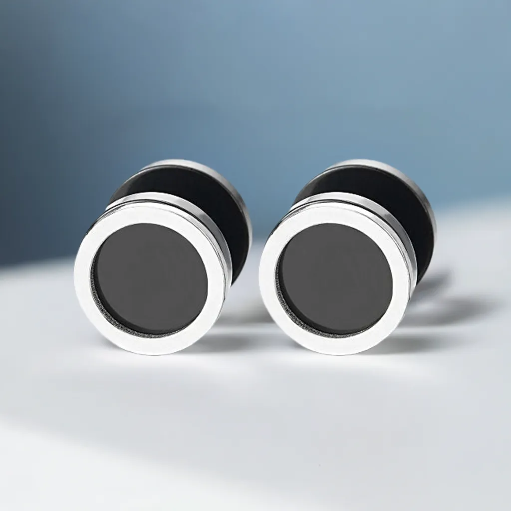 Men Women Circle Stud Earrings, Steel Cheater Fake Ear Plugs Gauges Illusion Tunnel