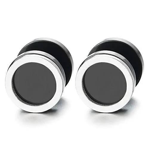 Men Women Circle Stud Earrings, Steel Cheater Fake Ear Plugs Gauges Illusion Tunnel