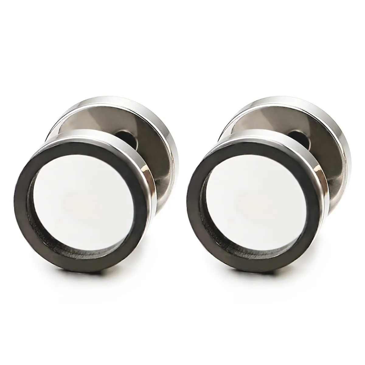Men Women Circle Stud Earrings, Steel Cheater Fake Ear Plugs Gauges Illusion Tunnel