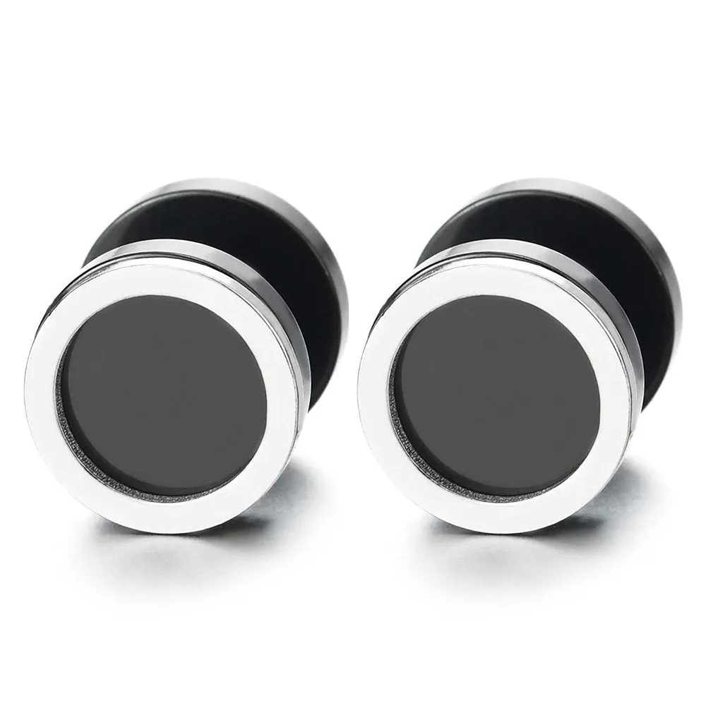 Men Women Circle Stud Earrings, Steel Cheater Fake Ear Plugs Gauges Illusion Tunnel