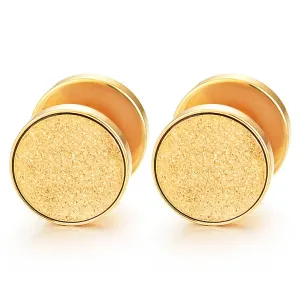 Men Women Gold Color Screw Circle Stud Earrings with Sand Glitter, Steel Cheater Fake Plugs Gauges