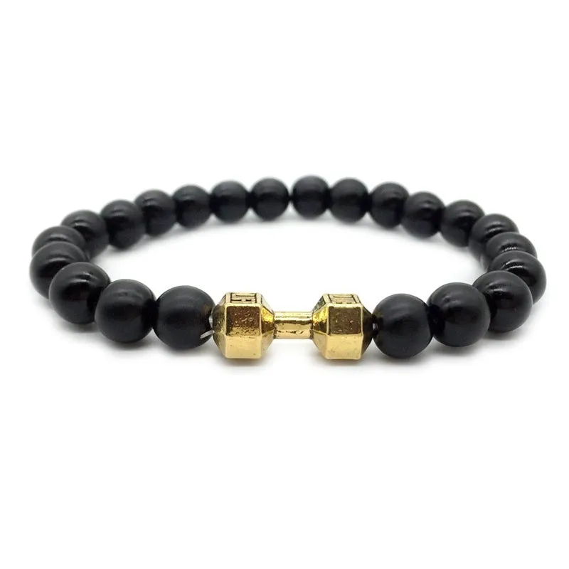 Men's Jewelry Alloy Metal Barbell & Lava Rock Stone Beads
