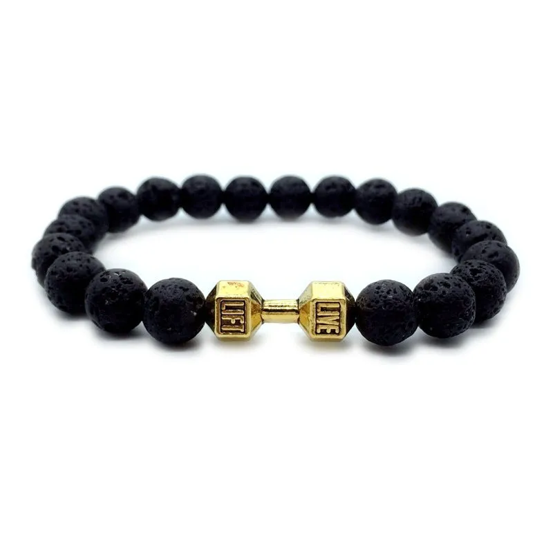 Men's Jewelry Alloy Metal Barbell & Lava Rock Stone Beads