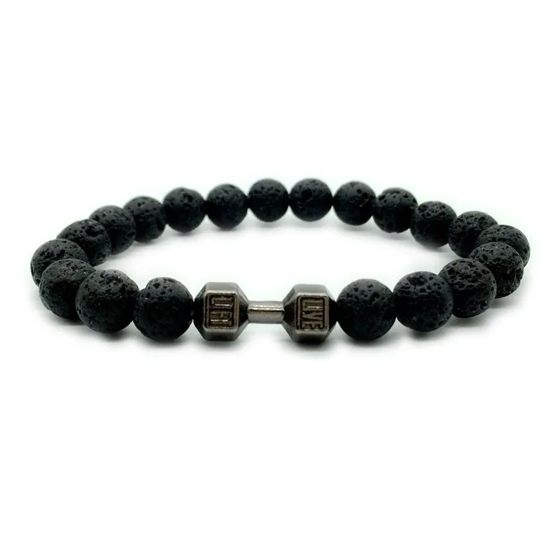 Men's Jewelry Alloy Metal Barbell & Lava Rock Stone Beads