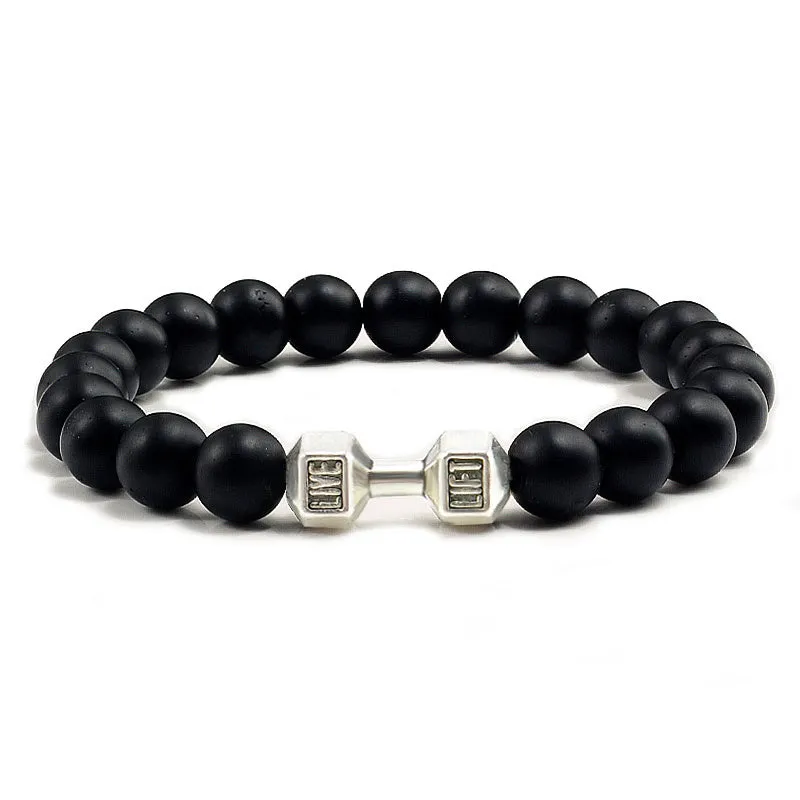 Men's Jewelry Alloy Metal Barbell & Lava Rock Stone Beads