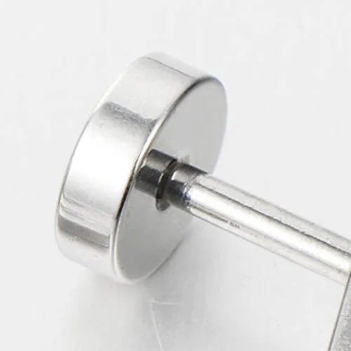 Mens Women Circle Stud Earrings with Wood, Steel Cheater Fake Ear Plugs Gauges Illusion Tunnel