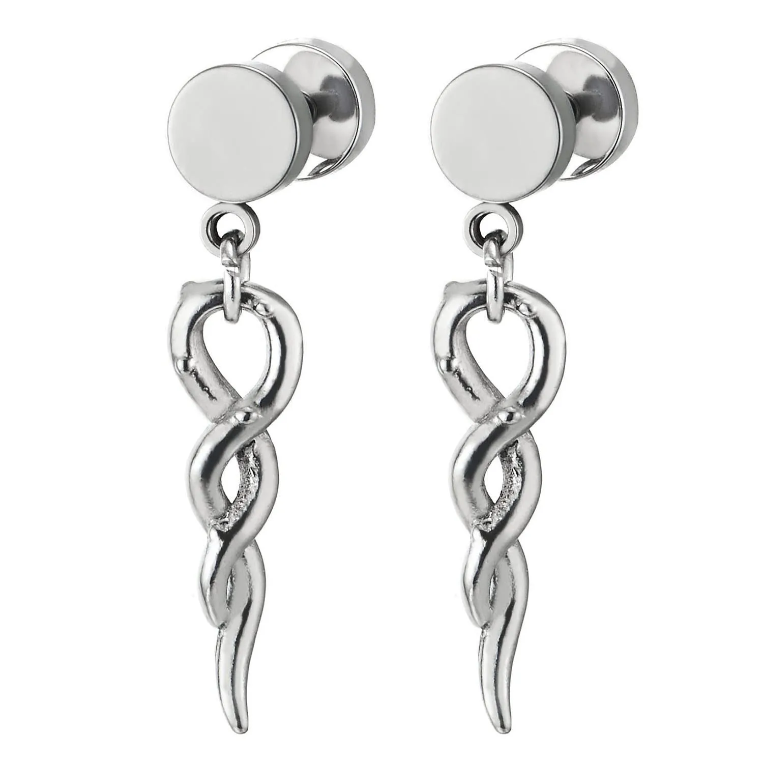 Mens Women Steel Fake Plugs Ear Cheater Gauges Piercing Earrings with Twisted Braid 2 pc