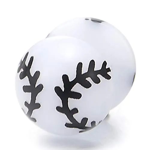 Mens Womens White Half Ball Dome Stud Earrings with Black Wheat, Steel Cheater Fake Ear Plugs Gauges