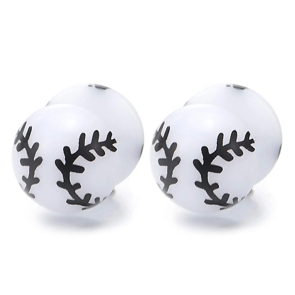 Mens Womens White Half Ball Dome Stud Earrings with Black Wheat, Steel Cheater Fake Ear Plugs Gauges