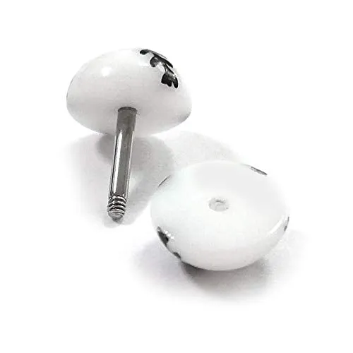 Mens Womens White Half Ball Dome Stud Earrings with Black Wheat, Steel Cheater Fake Ear Plugs Gauges