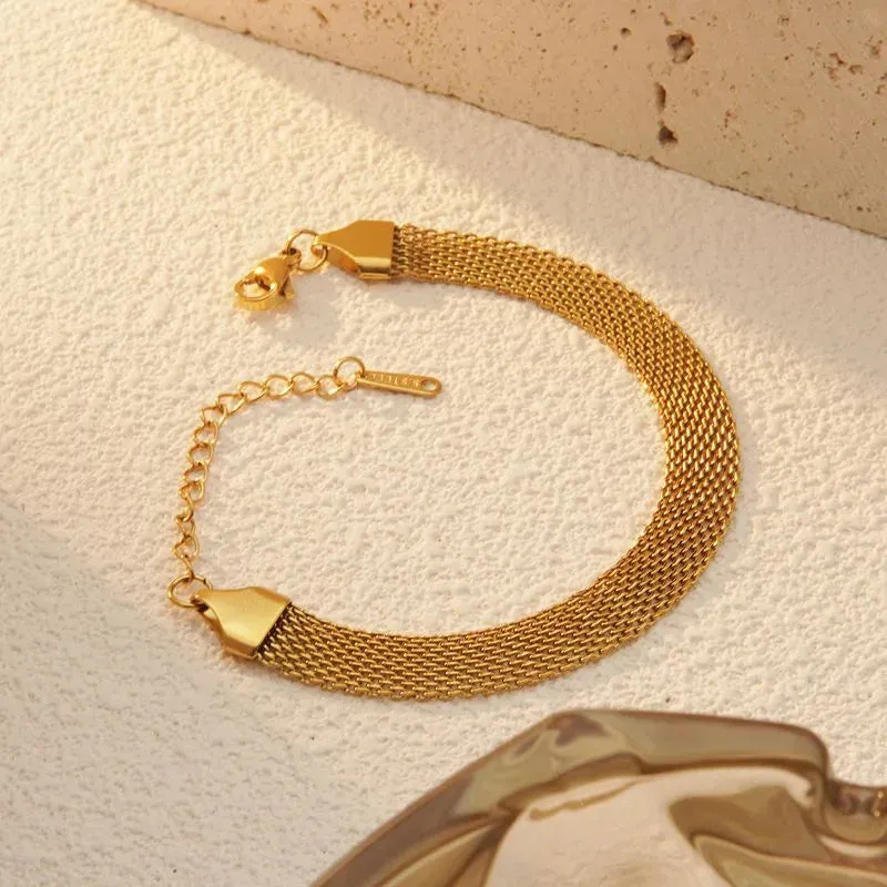 Mesh Bracelets Necklace Jewelry Set 304 Stainless Steel 18K Gold Plated Plating