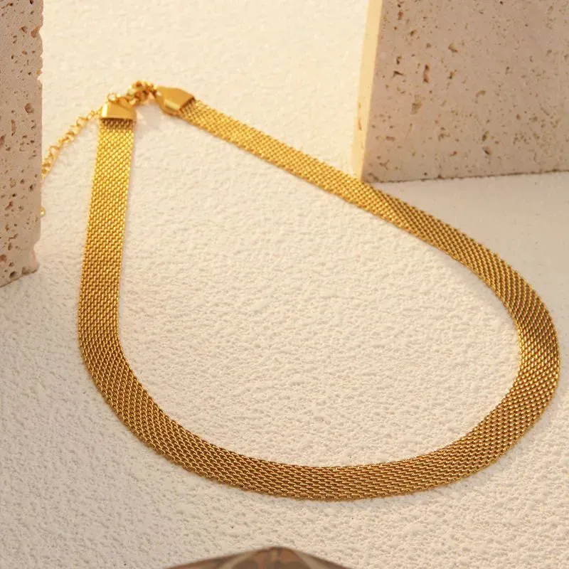 Mesh Bracelets Necklace Jewelry Set 304 Stainless Steel 18K Gold Plated Plating