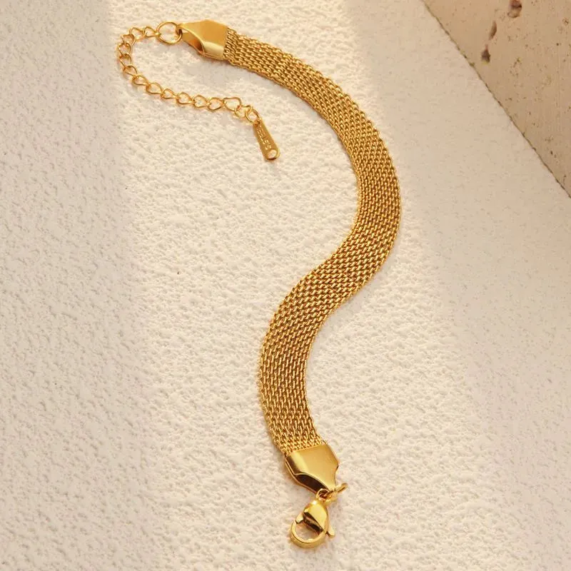 Mesh Bracelets Necklace Jewelry Set 304 Stainless Steel 18K Gold Plated Plating