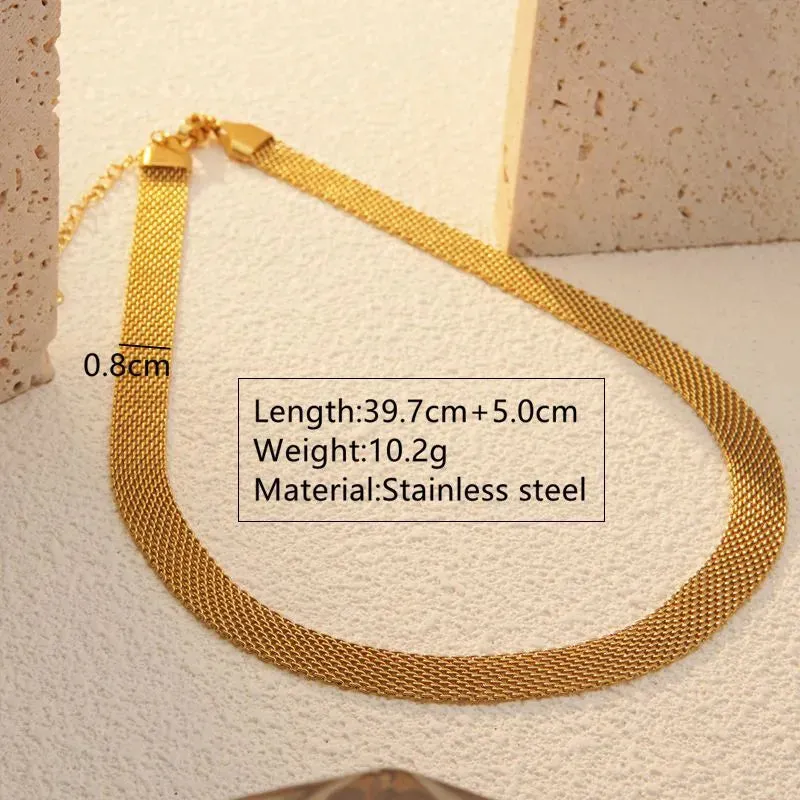 Mesh Bracelets Necklace Jewelry Set 304 Stainless Steel 18K Gold Plated Plating