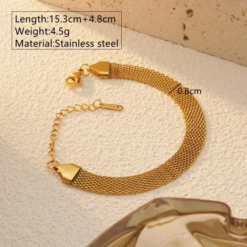 Mesh Bracelets Necklace Jewelry Set 304 Stainless Steel 18K Gold Plated Plating