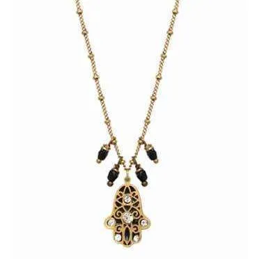 Michal Golan Black Hamsa Necklace With Dangles