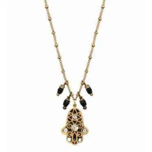 Michal Golan Black Hamsa Necklace With Dangles