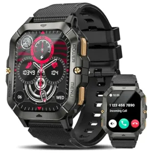 Military Smart Watches for Men (Answer/Make Calls) 2.02 Fitness Smart Watch for Android and iPhone Waterproof Fitness Tracker with Blood Pressure/Heart Rate/Sleep/100  Sport Modes Watches for Men