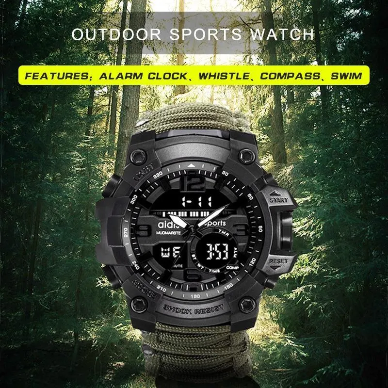 Military Survival  Men Watch With Compass/whistle /scraper/Waterproof 30M Outdoor Men Sports G Style -Shock Watch Relogio Masculino