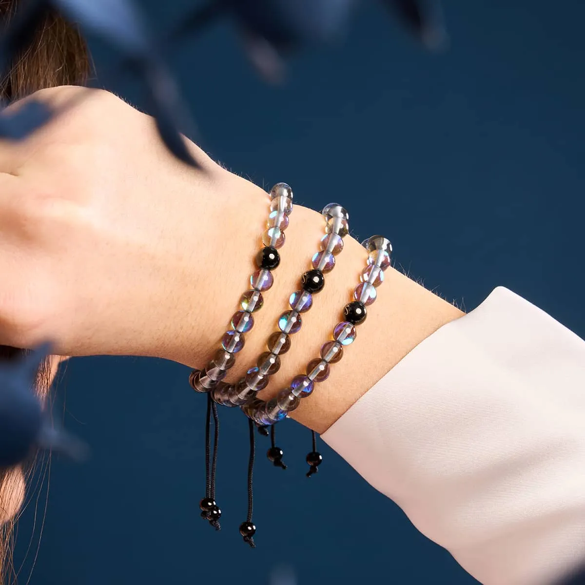 Milky Way | Gunmetal | Galaxy Glass Macrame Bead Bracelet