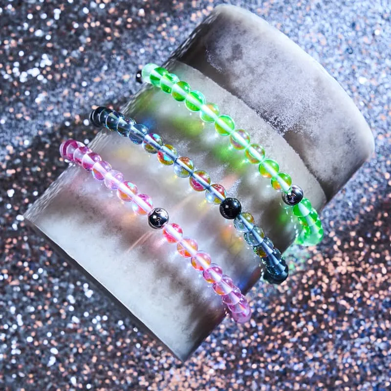 Milky Way | Gunmetal | Galaxy Glass Macrame Bead Bracelet