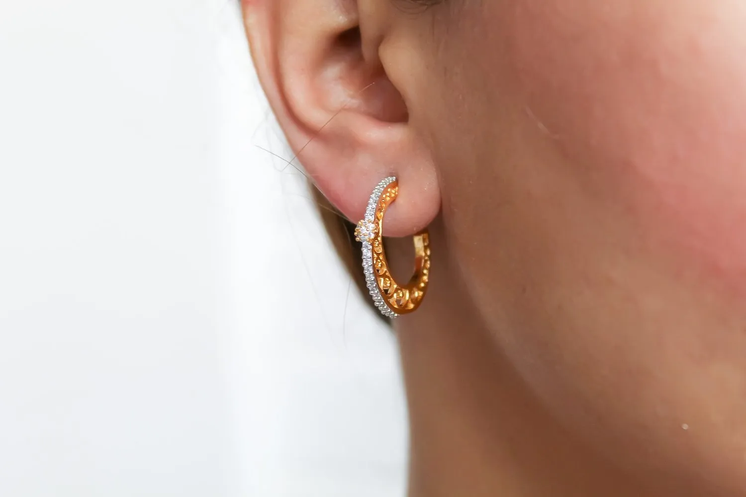 Minimalistic Diagonal Hoop Earrings with Zircon Stones - Gold, Rose Gold, and Black