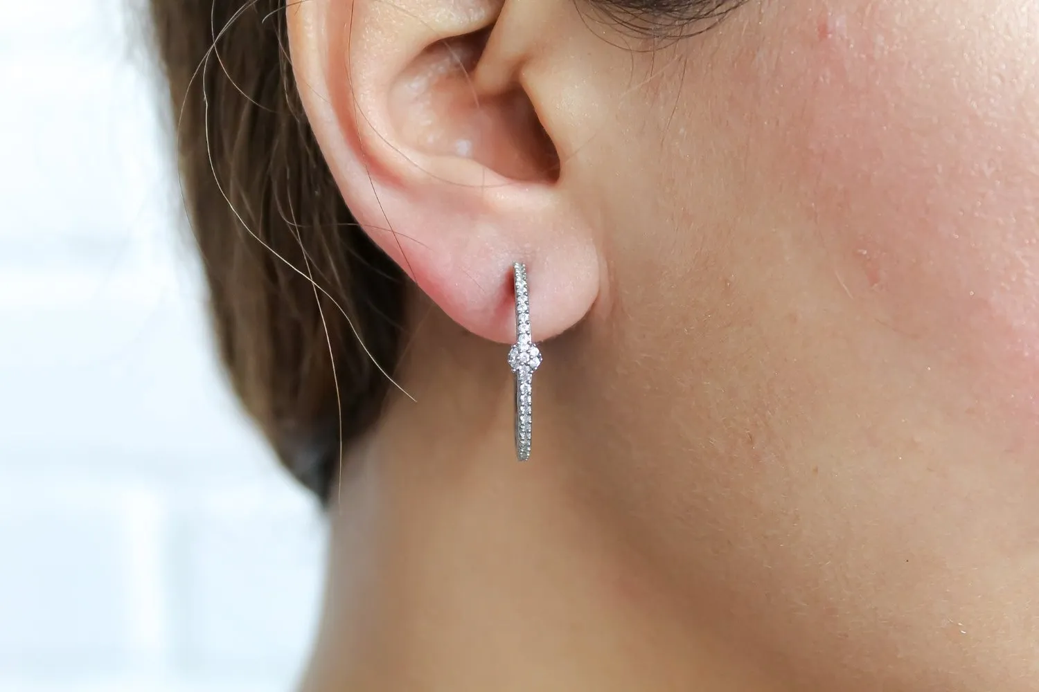 Minimalistic Diagonal Hoop Earrings with Zircon Stones - Gold, Rose Gold, and Black
