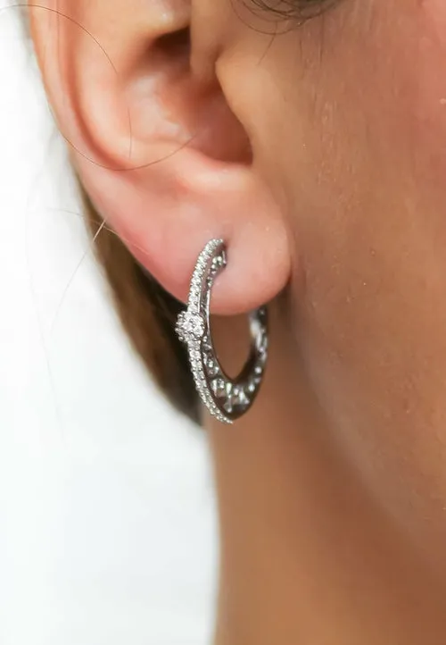 Minimalistic Diagonal Hoop Earrings with Zircon Stones - Gold, Rose Gold, and Black