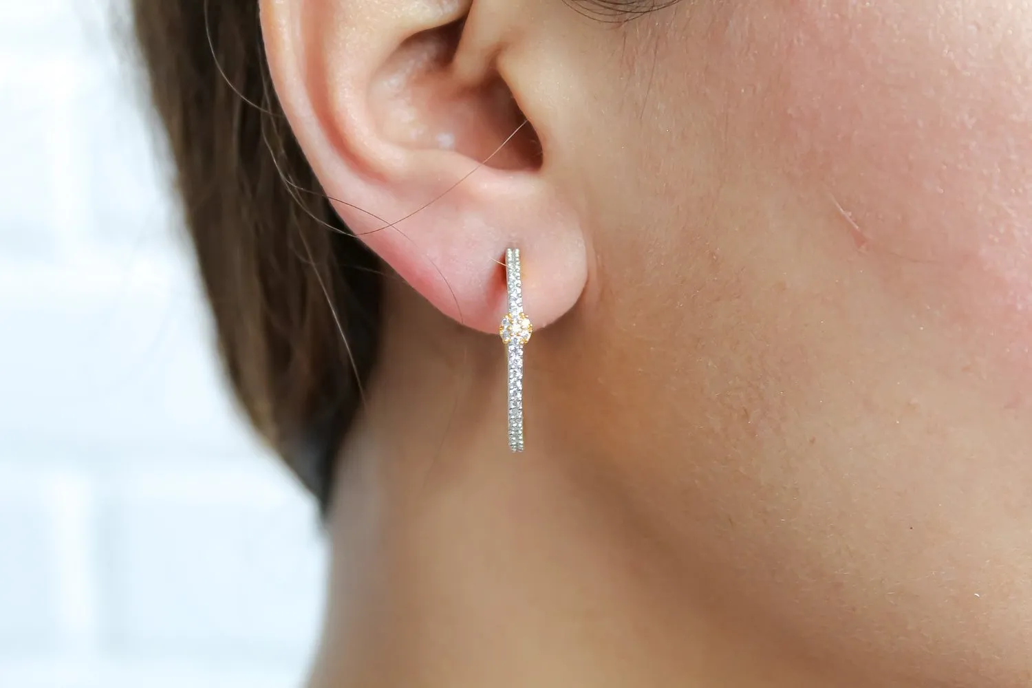 Minimalistic Diagonal Hoop Earrings with Zircon Stones - Gold, Rose Gold, and Black